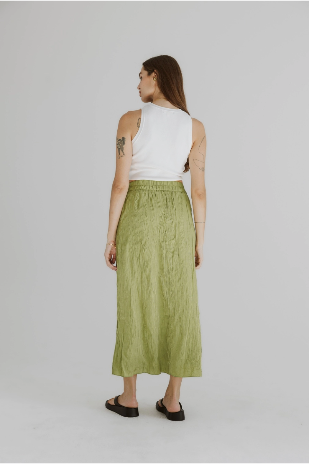 90s style crinkle texture midi skirt