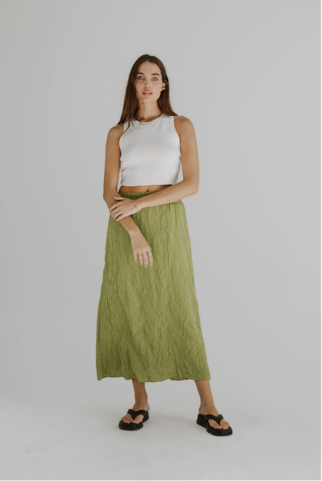 90s style crinkle texture midi skirt