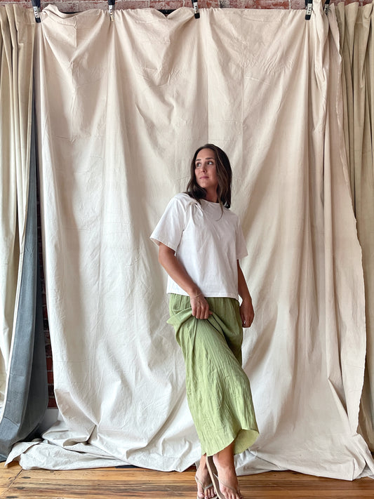 90s style crinkle texture midi skirt