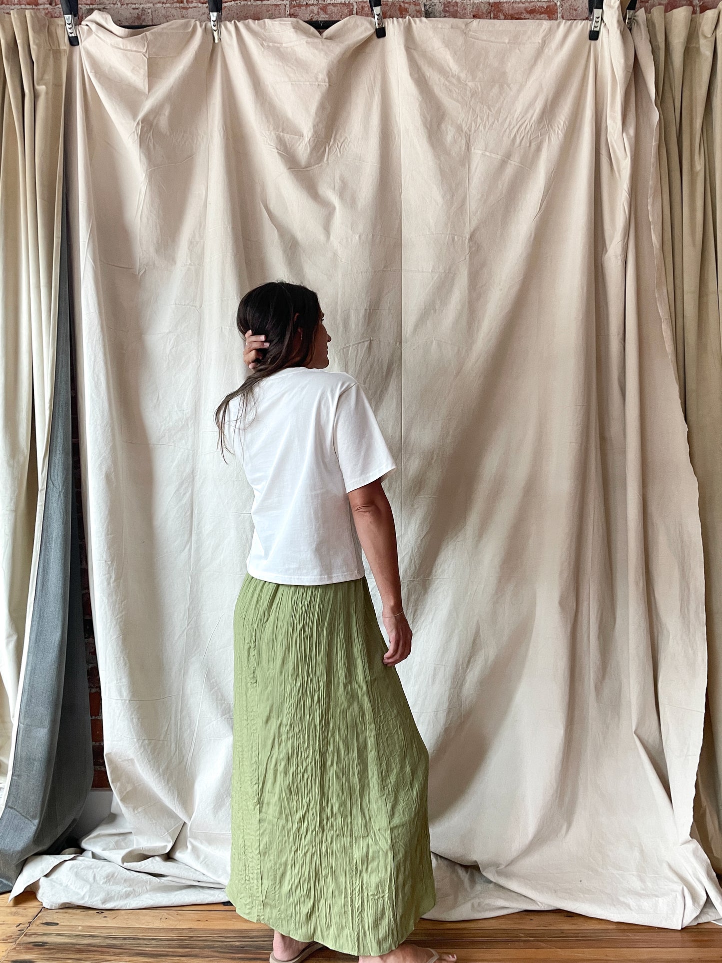 90s style crinkle texture midi skirt